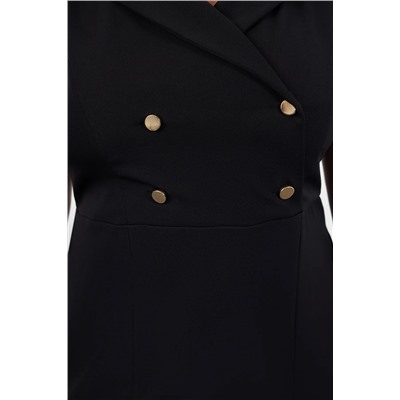 Siyah Düğme Detaylı Yırtmaçlı Fitted/Vücuda Oturan Midi Dokuma Elbise TBBSS24AH00214