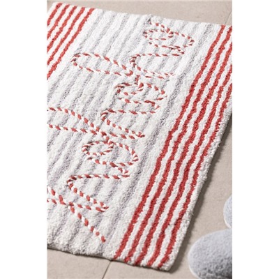 Fleuramour Banyo Paspas - Beyaz/Kırmızı/Gri - 50x80 cm