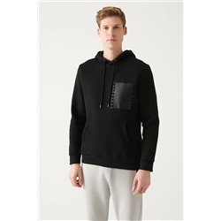Avva Erkek Siyah Kapüşonlu Yaka 3 Iplik Içi Polarlı Arkası Baskılı Standart Fit Normal Kesim Sweatshirt A22Y1130