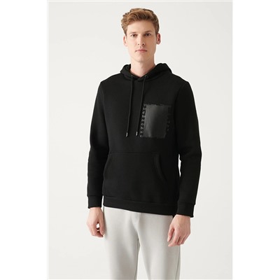 Avva Erkek Siyah Kapüşonlu Yaka 3 Iplik Içi Polarlı Arkası Baskılı Standart Fit Normal Kesim Sweatshirt A22Y1130