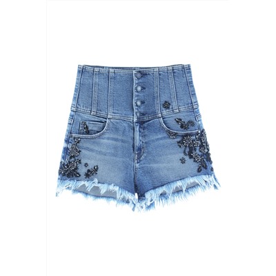 Short vaquero de tiro alto Azul