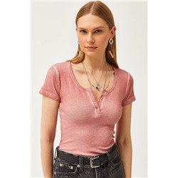 Olalook, Kadın Yıkamalı Somon Çıtçıtlı Kaşkorse Bluz BLZ-19000171