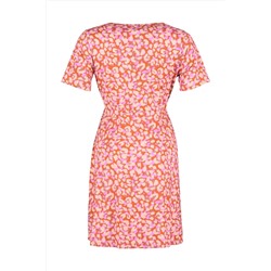 Pembe Leopar Desenli Kruvaze Yazlık Örme Büyük Beden Elbise TBBSS23AH00119