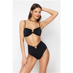Trendyolmilla Siyah Premium Aksesuarlı Yüksek Bel Hipster Bikini Altı TBESS24BA00127