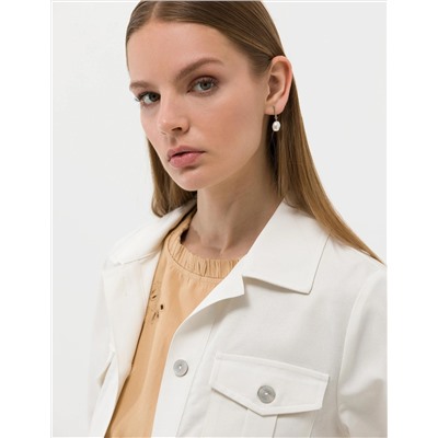 Ekru Keten Karışımlı Crop Ceket