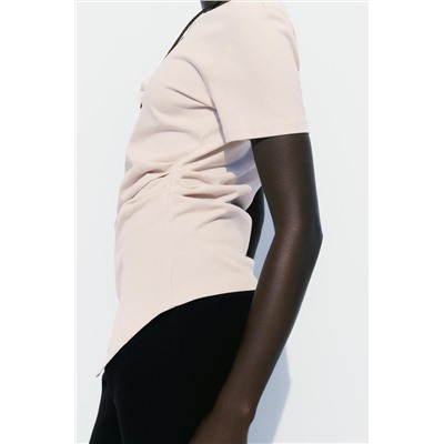 GATHERED T-SHIRT WITH ASYMMETRIC HEM