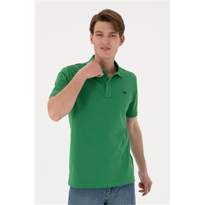 Erkek Regular Fit Polo Yaka Yeşil Basic Tişört