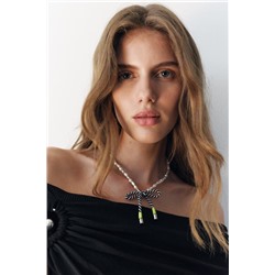 FAUX PEARL AND CORD BOW NECKLACE