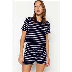 TRENDYOLMİLLA Lacivert Gökkuşağı Baskılı T-shirt-Şort Örme Pijama Takımı THMSS20PT0230