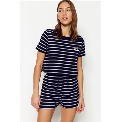 TRENDYOLMİLLA Lacivert Gökkuşağı Baskılı T-shirt-Şort Örme Pijama Takımı THMSS20PT0230