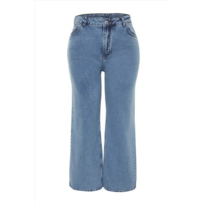 Açık Mavi Yüksek Bel Geniş Paça Denim Büyük Beden Jeans TBBSS24CJ00028