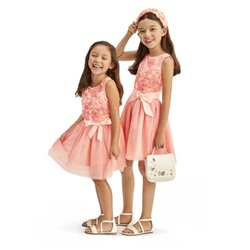 Girls 3D Flower Knit To Woven Dress