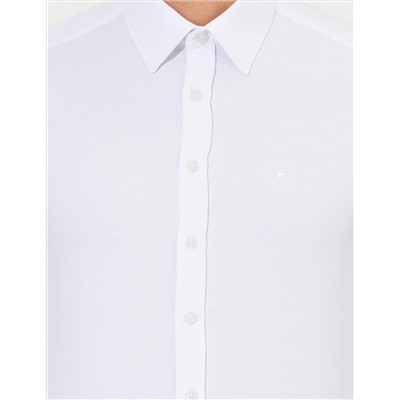 Beyaz Slim Fit Armürlü Klasik Gömlek