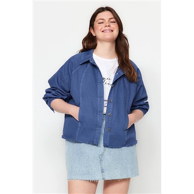 Trendyol Curve Mavi Dikiş Detaylı Denim Ceket TBBAW24AX00013