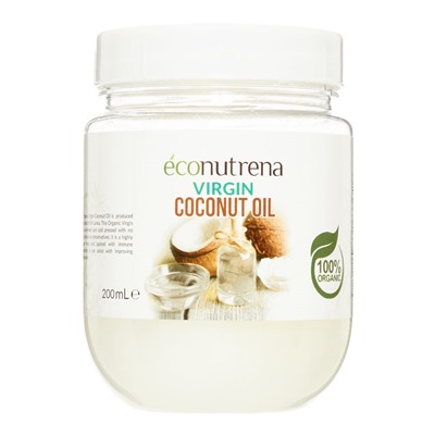 ECONUTRENA Organiс Coconut oil Органическое кокосовое масло холодного отжима 200м