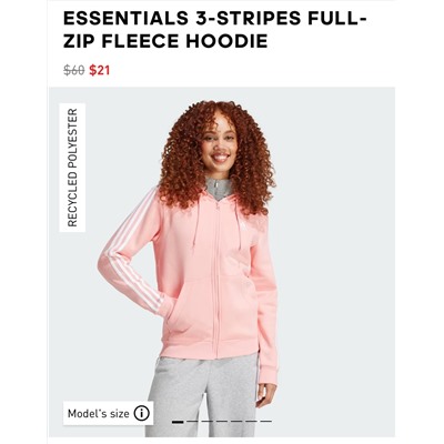 ESSENTIALS 3-STRIPES FULL-ZIP FLEECE HOODIE
