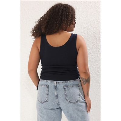 Lacivert- Beyaz 2'li Paket Yanları Büzgülü Büyük Beden Atlet TBBSS25CV00002