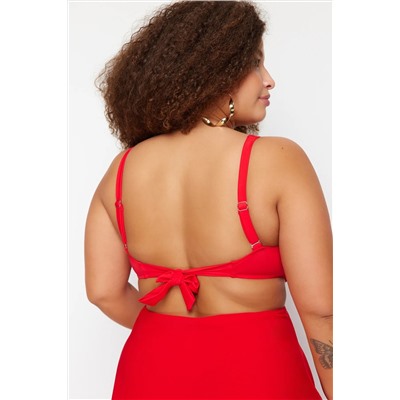Kırmızı Kare Yaka Bralette Büyük Beden Bikini Üstü TBBSS23CT00005