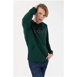 Erkek Yeşil Kapüşonlu Basic Sweatshirt