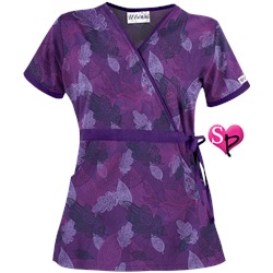 UA Luminance Leaf Grape Mock Wrap Scrub Top