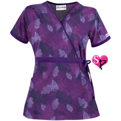 UA Luminance Leaf Grape Mock Wrap Scrub Top