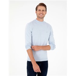Açık Mavi Slim Fit Yarım Balıkçı Yaka Basic Triko Kazak