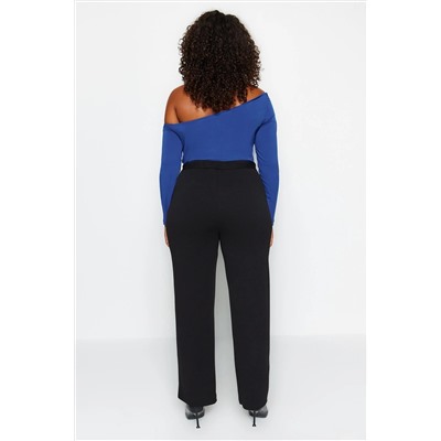 Siyah Straight Fit Yüksek Bel Krep Örme Büyük Beden Pantolon TBBAW24AR00008