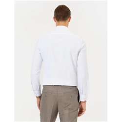 Beyaz Slim Fit Armürlü Klasik Gömlek