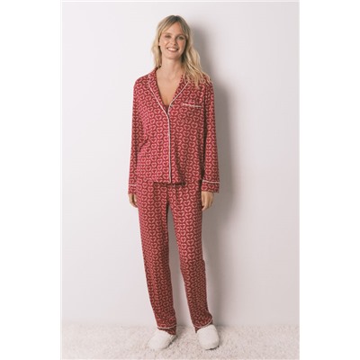 Pijama camisero largo estampado corazones rojo