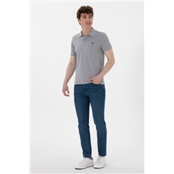 Erkek Slim Fit Polo Yaka Gri Melanj Basic Tişört