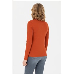 Kadın Kiremit Polo Yaka Basic Sweatshirt