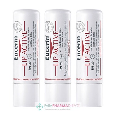 Eucerin Lip Active Stick Lèvres Soin Actif SPF20 Peau Sensible 3x4,8gLot  × 3
