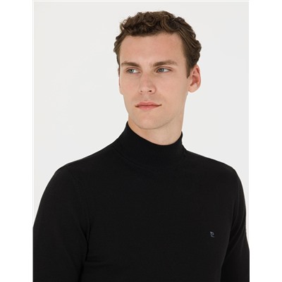 Siyah Slim Fit Yarım Balıkçı Basic Triko Kazak
