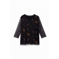 Camiseta flores mangas tul