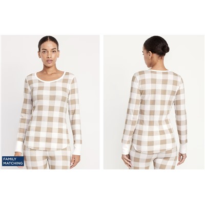 Printed Waffle Pajama Top for Women