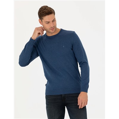 İndigo Melanj Slim Fit Basic Kazak