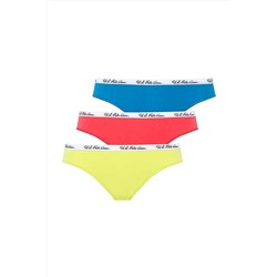 U.S. Polo Assn.Pamuklu & Likralı, 3'lü Kadın Slip Külot Mercan & Neon & Turkuaz