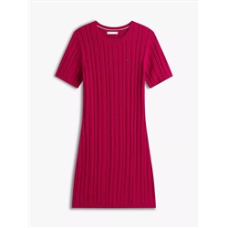 Short-Sleeve Cable Knit Sweater Dress