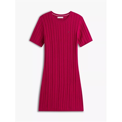 Short-Sleeve Cable Knit Sweater Dress