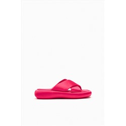 CRISS-CROSS FLAT FABRIC SLIDER SANDALS