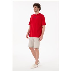 Erkek Oversize Fit Bisiklet Yaka Kırmızı Tişört