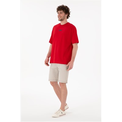 Erkek Oversize Fit Bisiklet Yaka Kırmızı Tişört