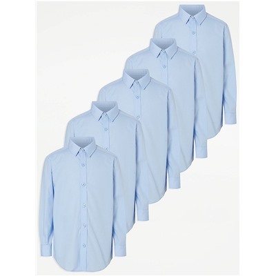 Light Blue Boys Long Sleeve School Shirts 5 Pack