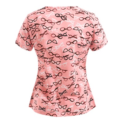koi Scrubs Fashion Glasses Print Top