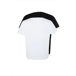Siyah-Beyaz 2'li Paket Basic V Yaka %100 Pamuk Örme Büyük Beden T-Shirt TBBSS22TS0705