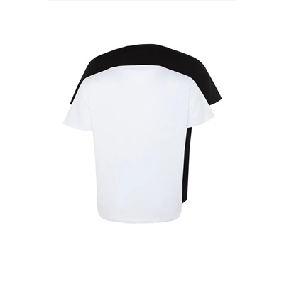 Siyah-Beyaz 2'li Paket Basic V Yaka %100 Pamuk Örme Büyük Beden T-Shirt TBBSS22TS0705