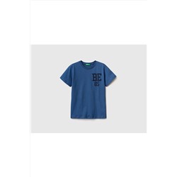 United Colors of Benetton Erkek Çocuk Saks Mavi Benetton Logolu T-shirt Saks Mavi 223P3I1XC10BI