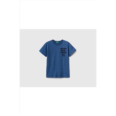 United Colors of Benetton Erkek Çocuk Saks Mavi Benetton Logolu T-shirt Saks Mavi 223P3I1XC10BI
