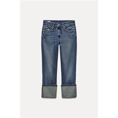 HIGH-WAIST TRF STOVE PIPE FOLDED JEANS