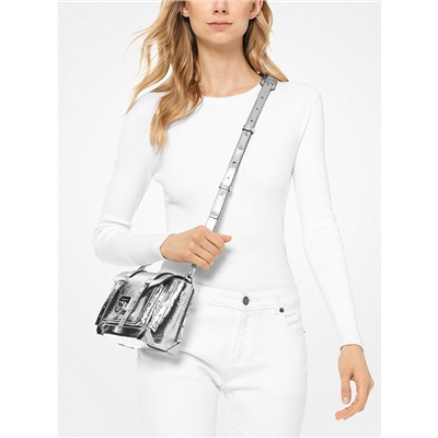 MICHAEL MICHAEL KORS Manhattan Small Crackled Metallic Leather Crossbody Bag Style# 30T9MNCM1M